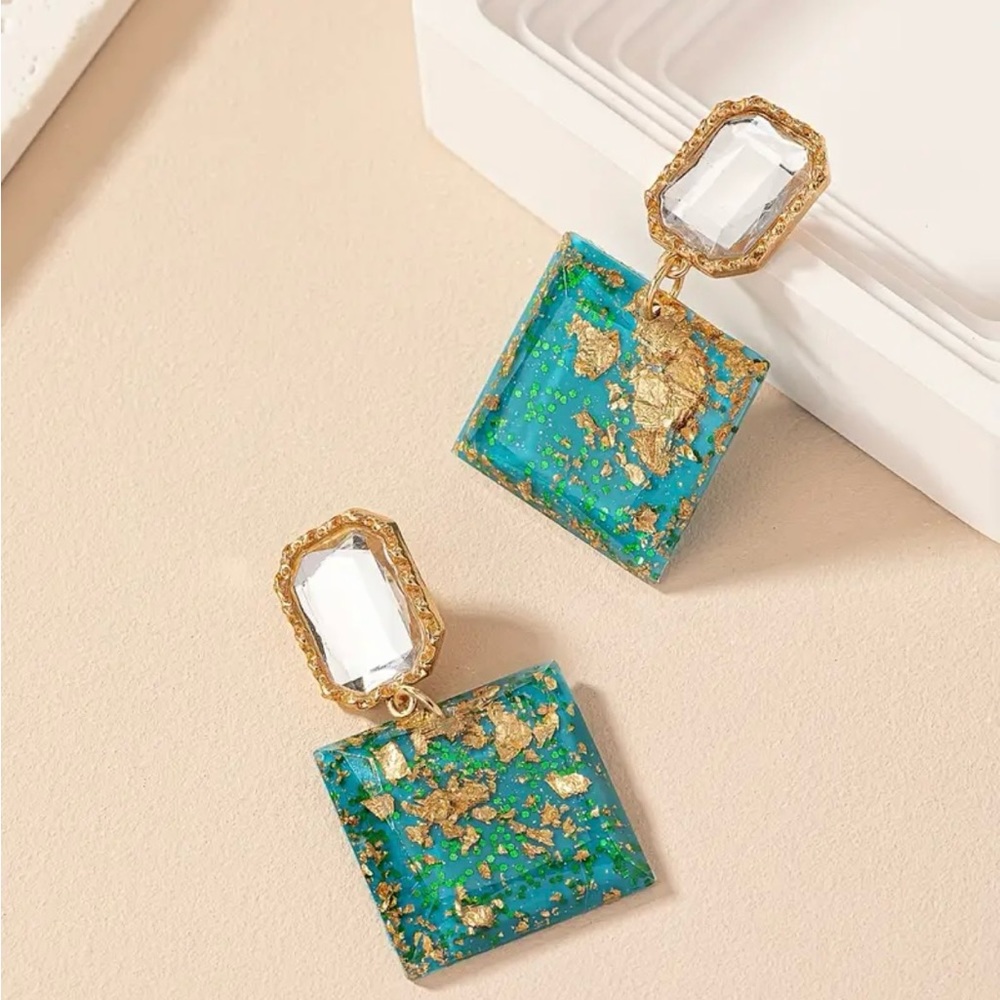 Brand New Rectangle Shape Resinous Dangle Earrings - image 4